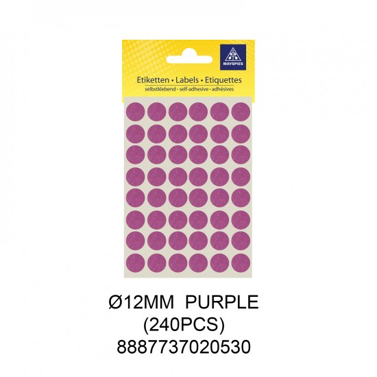 MAYSPIES MS012 COLOUR DOT LABEL / 5 SHEETS/PKT / 240PCS / ROUND 12MM PURPLE